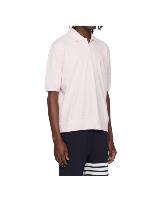 Thom Browne Pink Ottoman 4-Bar Logo Patch Polo Shirt for men