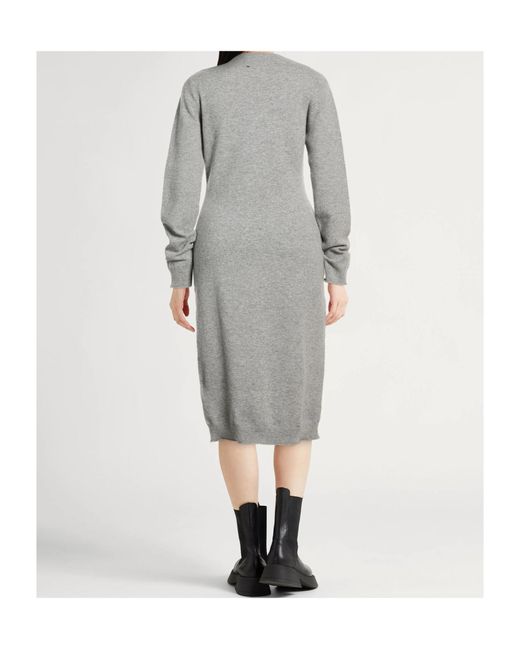Sportmax Gray Long Sleeve V-Neck Dress