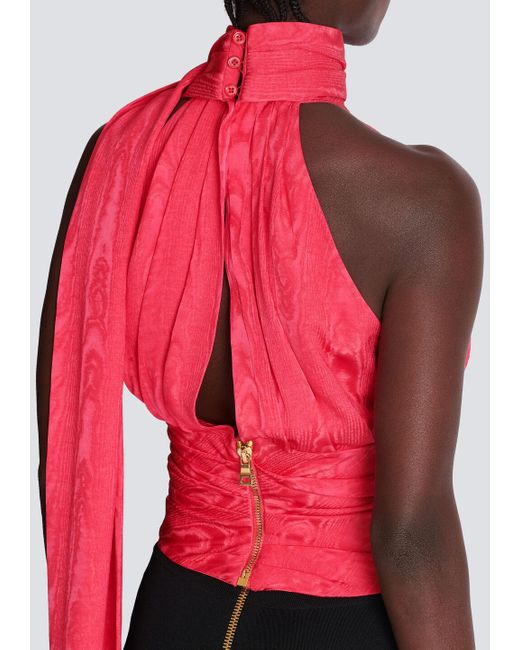 Balmain Pink Ruched Detail Halterneck Top