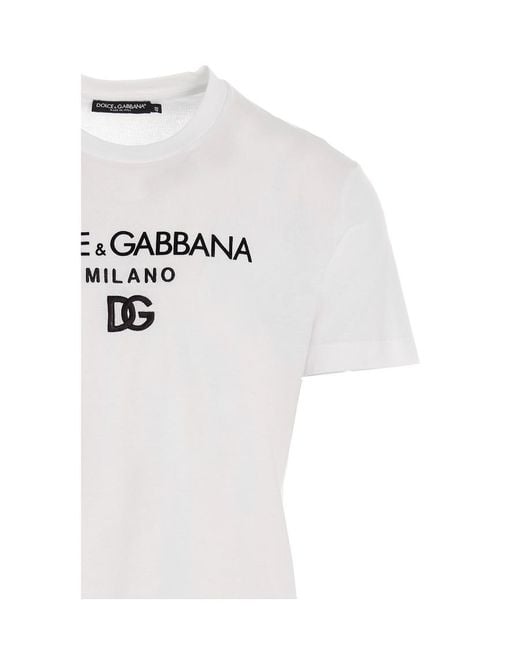Dolce & Gabbana White Logo Embroidered Crewneck T-Shirt for men