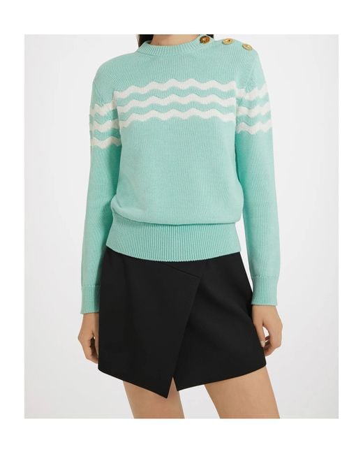 Patou Green Wave-Pattern Crew-Neck Jumper