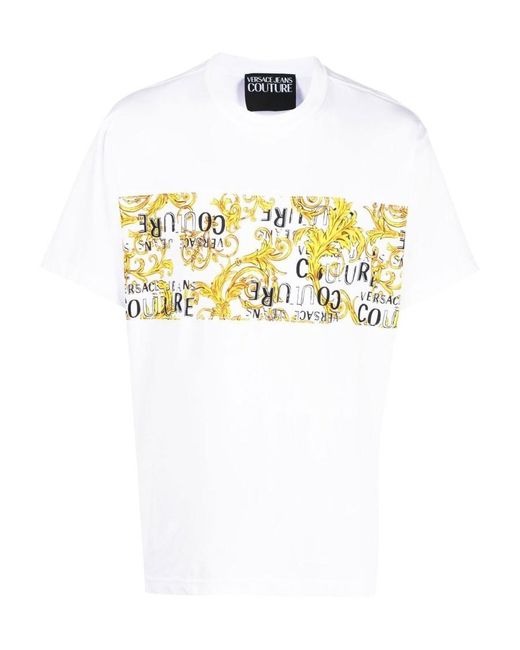 Versace Jeans White Couture Logo Printed Crewneck T-Shirt for men