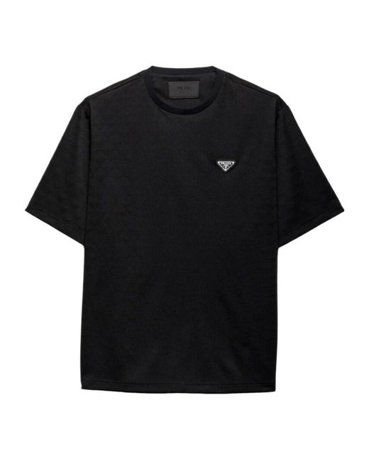 Prada All-Over Triangle Motif Crewneck T-Shirt in Black for