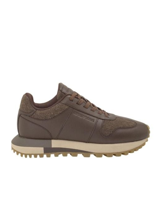Emporio Armani Brown Panelled Sneakers for men