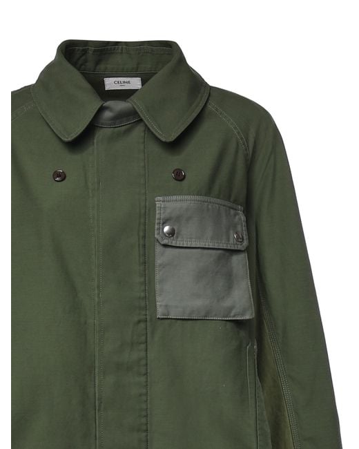 Céline Green Collared Long-Sleeved Casual Jacket