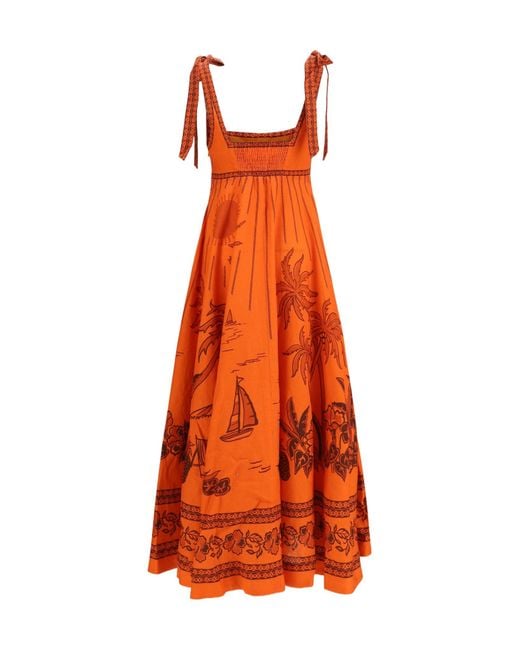 ALÉMAIS Orange Boathouse Ballet Printed Midi Dress