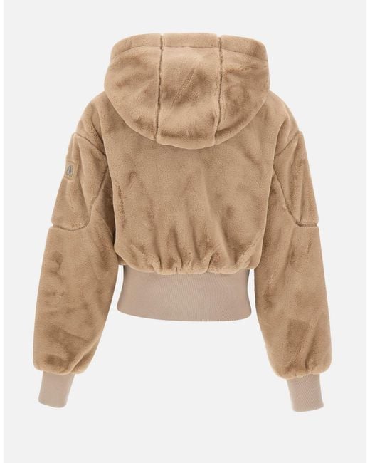 Moose Knuckles Natural Logo Patch Faux Fur Jacket