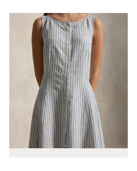 Polo Ralph Lauren Gray Striped Panelled Linen Dress