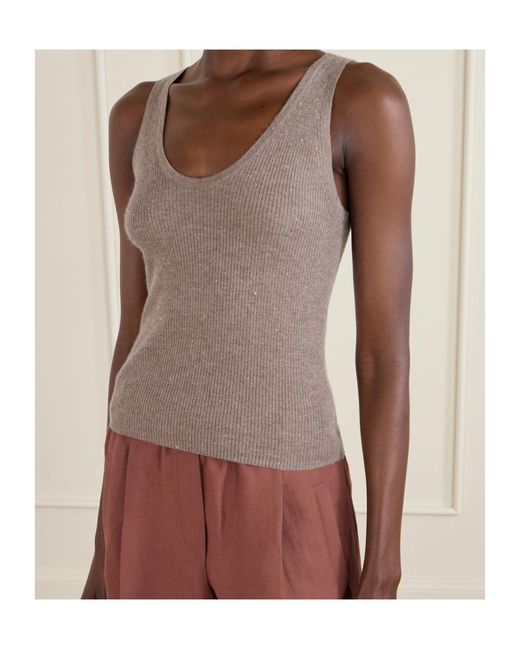 Brunello Cucinelli Brown Round Neck Sleeveless Knit Top