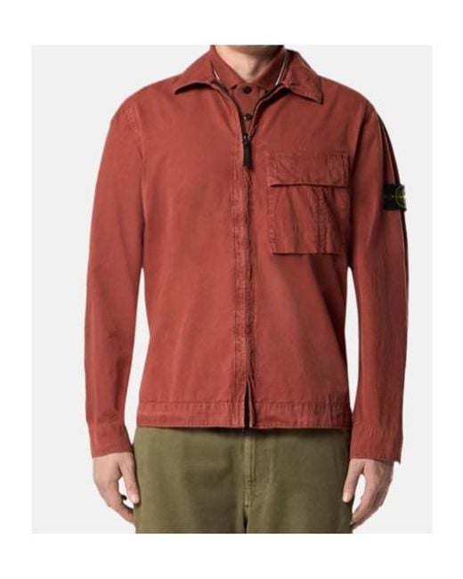 Stone Island Red Regular-Fit Zip-Up Overshirt With Pocket for men