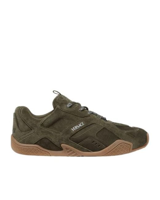 Versace Green Round-Toe Lace-Up Sneakers for men