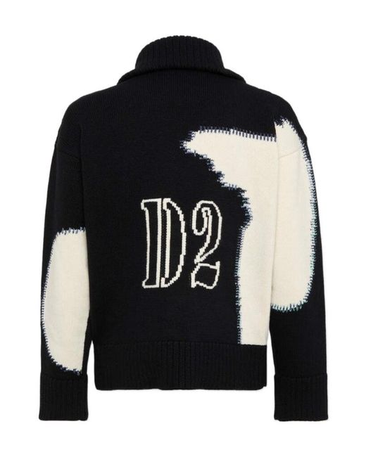 DSquared² Black Fake Stitch D2 Zipped Cardigan for men