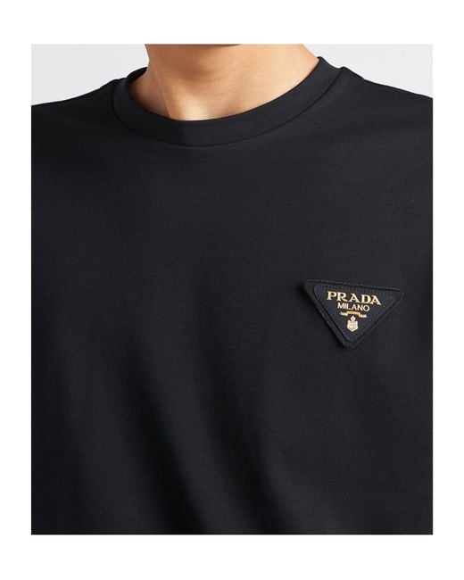 Prada Long-Sleeved Cotton T-Shirt in Blue for Men | Lyst