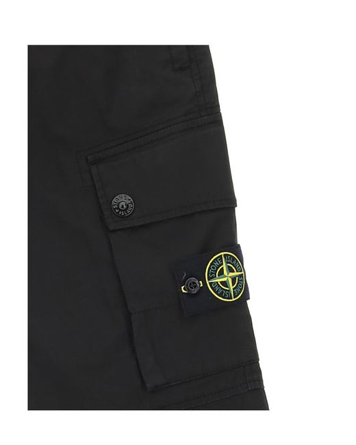 Stone Island Black Compass-Patch Cargo Trousers for men