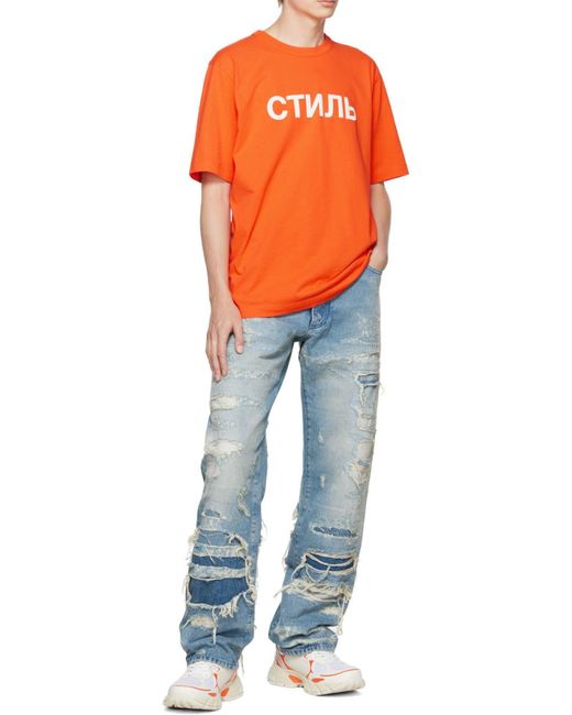 Heron Preston Orange Logo Printed Crewneck T-Shirt for men