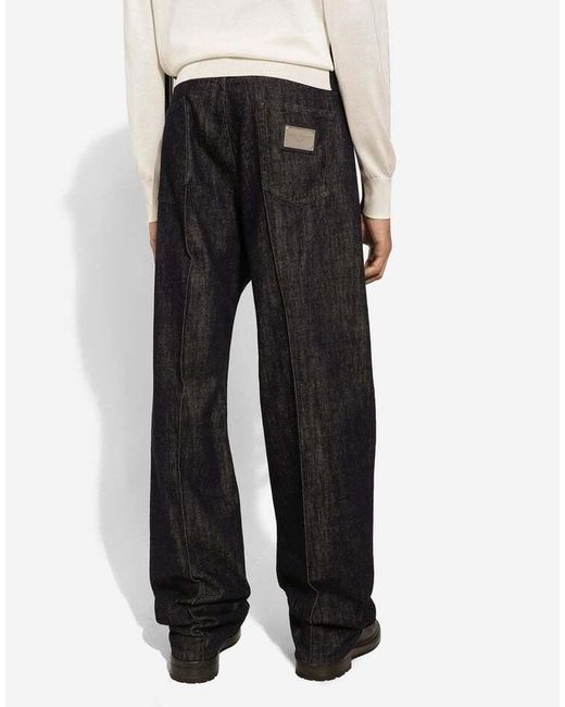 Dolce & Gabbana Black Logo Plaque Straight-Leg Jeans for men