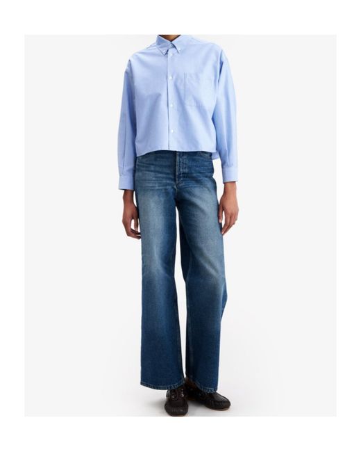 A.P.C. Blue Long Sleeved Button-Down Cropped Shirt