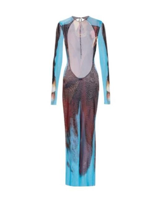 Jean Paul Gaultier Blue Printed Sheer Maxi Dress