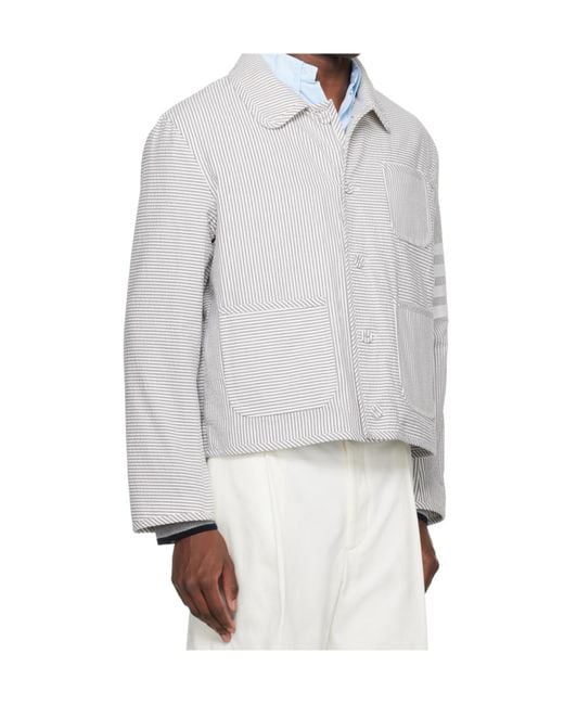 Thom Browne White Unconstructed-Bar Seersucker Jacket for men