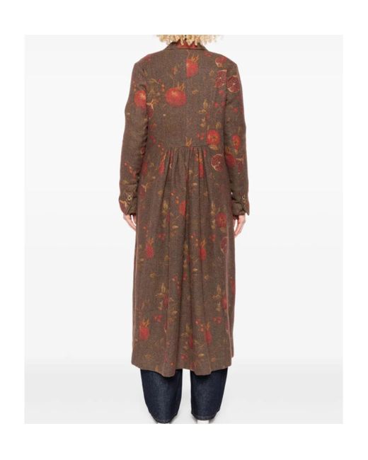 Uma Wang Brown Floral Printed Double-Breasted Coat