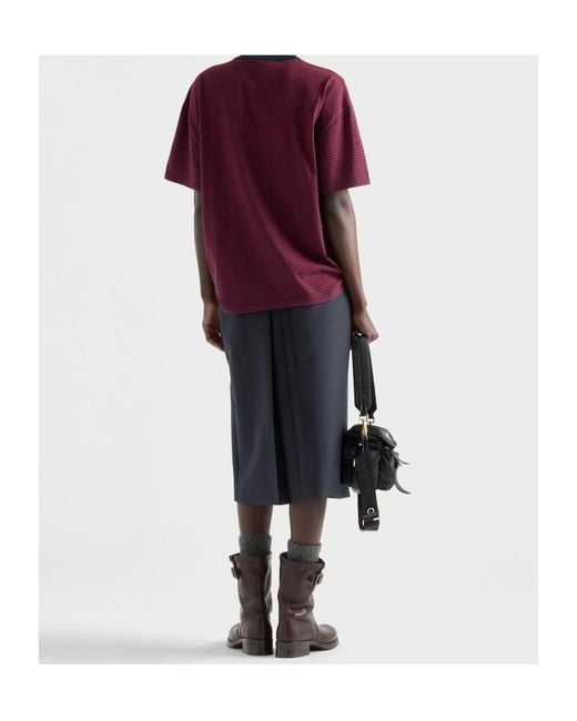 Prada Red Striped Crewneck T-Shirt