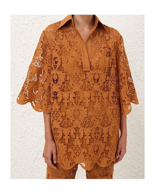 Zimmermann Brown Coco Laced Tunic Top