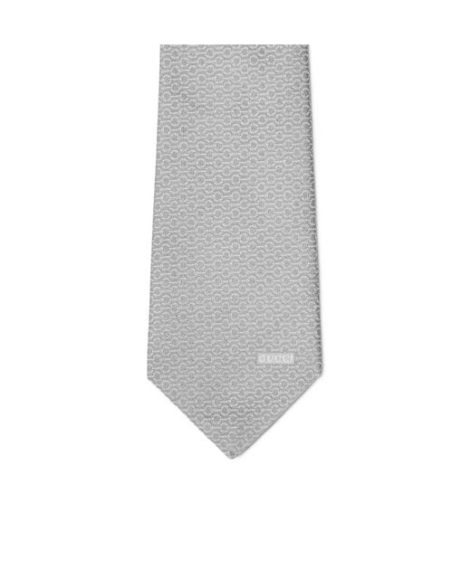 Gucci White Horsebit Silk Jacquard Tie for men