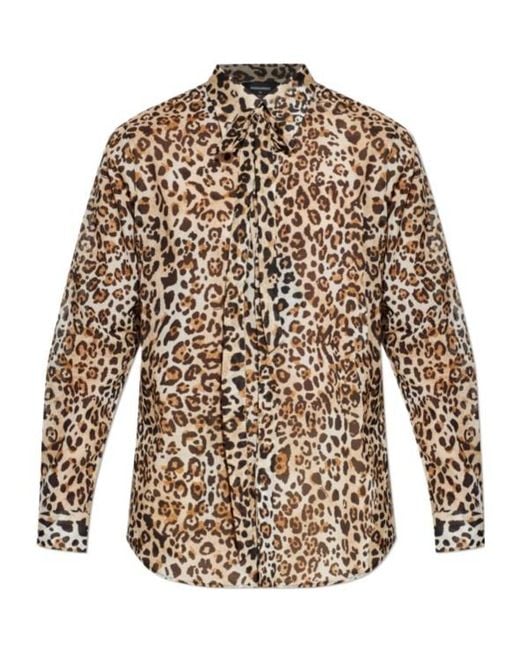 DSquared² White Tie Leopard-Print Buttoned Shirt for men