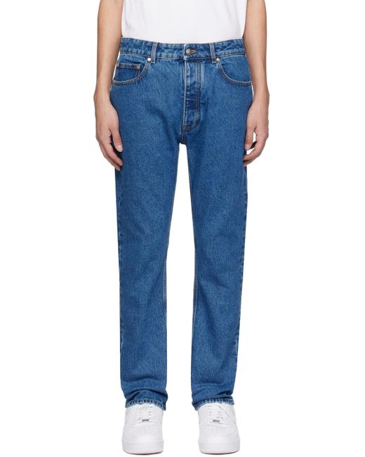 Palm Angels Blue Monogram Detailed Straight Leg Jeans for men