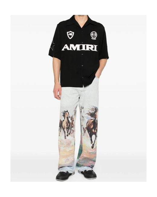 Amiri Black Sport Logo Camp Shirt for men