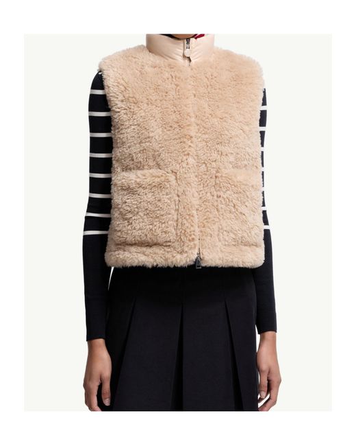関税込 Moncler Joui Teddy Down Gilet Light Beige Joui Faux Fur & Teddy Down Vest - Vests for