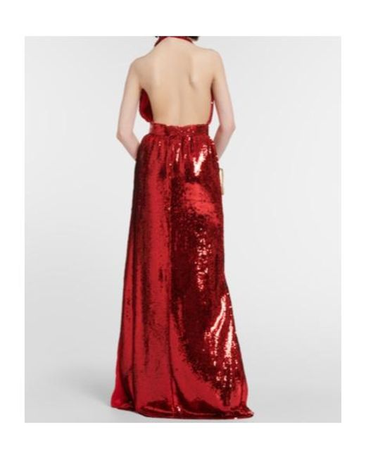 Rodarte Red Halterneck Sequined Corsage Gown