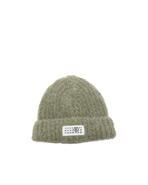 MM6 by Maison Margiela Green Logo Patch Knitted Beanie for men