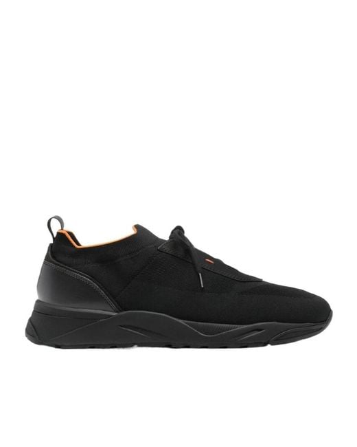 Santoni Black Sock-Like Mesh Low-Top Sneakers for men