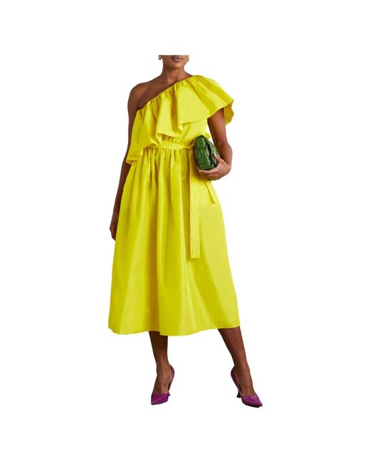 Adam Lippes Yellow One-Shoulder Ruffled Midi Dress