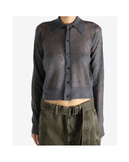Auralee Gray Sheer Knit Shirt Cardigan