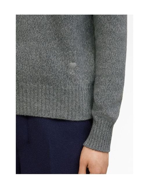 AMI Gray Ami De Coeur Logo-Embroidered Knitted Jumper for men