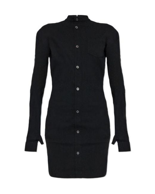 Issey Miyake Black Button-Front Pocket Mini Dress