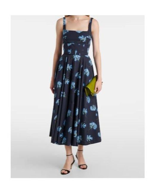 Emilia Wickstead Blue Floral Cotton Midi Dress
