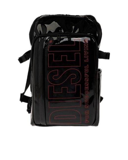 DIESEL Black Logo Print Zip-Up Backpack for men