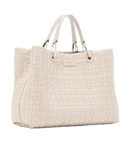 Emporio Armani Natural Logo Patch Woven Tote Bag