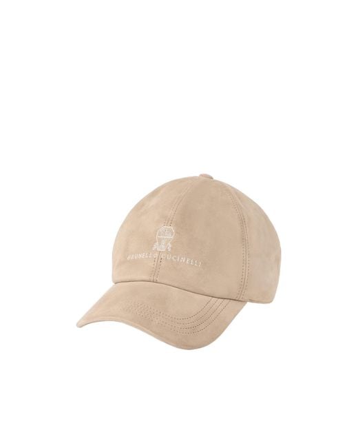 Brunello Cucinelli Natural Embroidered Suede Baseball Cap for men