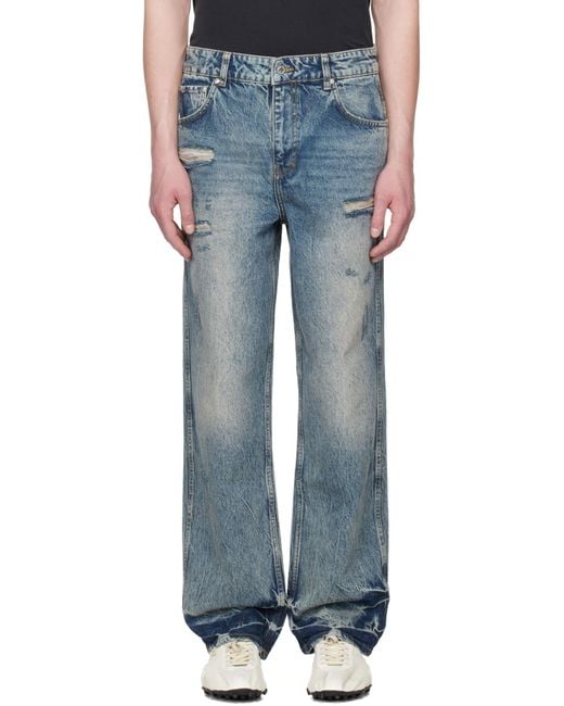 Represent Blue R3 Distressed Baggy Jeans for men