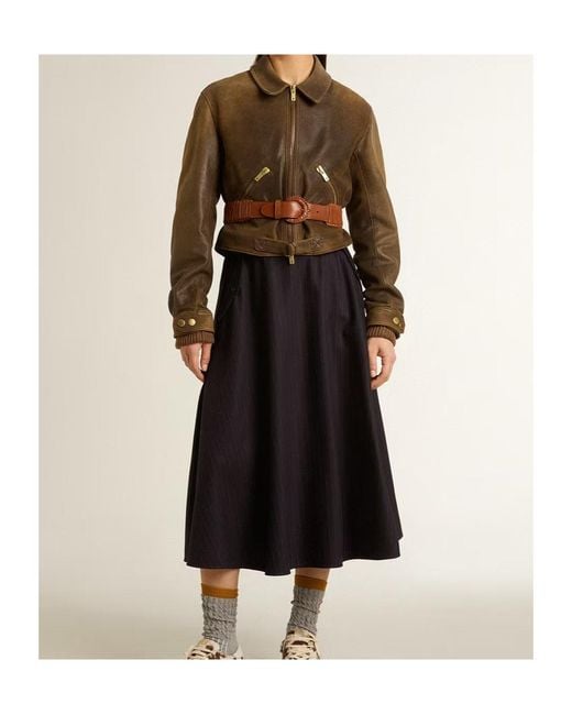 Golden Goose Deluxe Brand Black Pleated Striped Midi Skirt