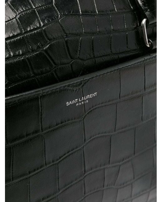 Saint Laurent Black Crocodile-Effect Leather Briefcase for men