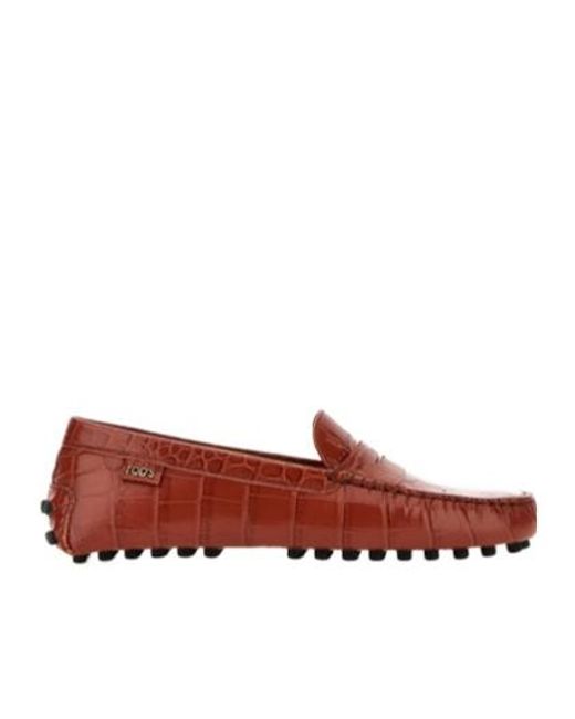 Tod's Red Gommino Embossed Slip-On Loafers