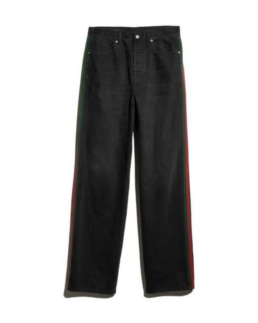 Gucci Black Web Stripe Baggy Jeans for men