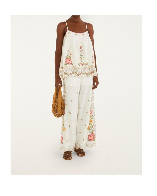 Farm Rio Natural Embroidered Scalloped Hem Top