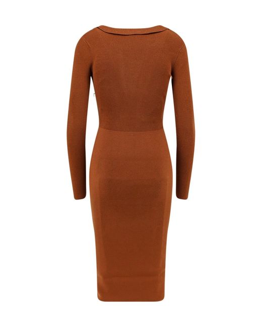 Elisabetta Franchi Brown Lace-Up Knitted Midi Dress