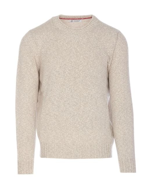 Brunello Cucinelli White Crewneck Knitted Jumper for men